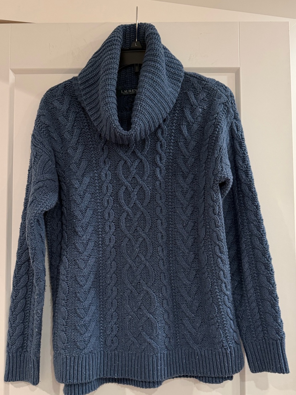 Ralph Lauren Denim Blue Cable Cowl Neck Sweater